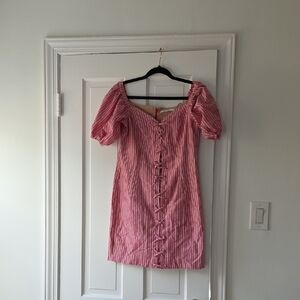 Pink Striped Puff Sleeve Dress